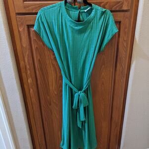 Ces Femme Kelly Green Waist Tie Ribbed Dress Size Small Boutique
